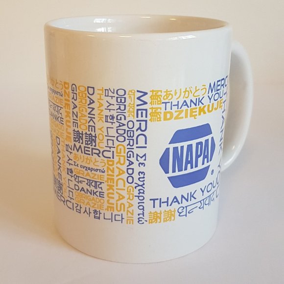 Set of 2 Vintage NAPA Autoparts Promotional Mugs Teacups "Thank You" Languages - Picture 11 of 13
